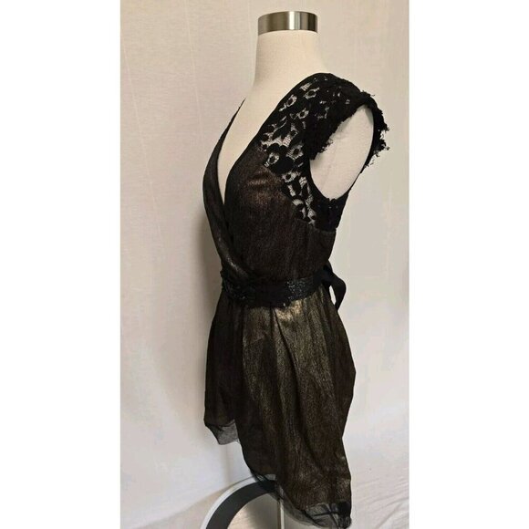 Vera Wang Lavender Label Dress Size 6 Gold Metallic with Black Lace - Picture 9 of 10
